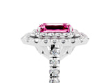 White gold Double Halo Emerald Cut Pink Sapphire Pavé Band with Four-Prong Setting_29