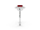 White gold Double Halo Emerald Cut Ruby Pavé Band with Four-Prong Setting_2