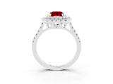 White gold Double Halo Emerald Cut Ruby Pavé Band with Four-Prong Setting_3