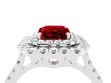 White gold Double Halo Emerald Cut Ruby Pavé Band with Four-Prong Setting_4