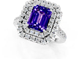 White gold Double Halo Emerald Cut Tanzanite Pavé Band with Four-Prong Setting_1