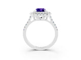 White gold Double Halo Emerald Cut Tanzanite Pavé Band with Four-Prong Setting_3