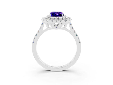White gold Double Halo Emerald Cut Tanzanite Pavé Band with Four-Prong Setting_3