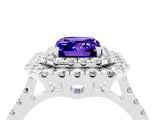 White gold Double Halo Emerald Cut Tanzanite Pavé Band with Four-Prong Setting_4