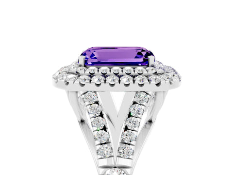 White gold Double Halo Emerald Cut Tanzanite Split Shank Engagement Ring with Four-Prong Setting_5