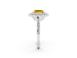 White gold Double Halo Emerald Cut Yellow Sapphire Pavé Band with Four-Prong Setting_26