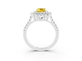 White gold Double Halo Emerald Cut Yellow Sapphire Pavé Band with Four-Prong Setting_27