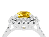 White gold Double Halo Emerald Cut Yellow Sapphire Pavé Band with Four-Prong Setting_28