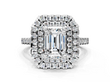 White gold Double Halo Emerald Diamond Pave Band with Four-Prong Setting_70