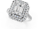 White gold Double Halo Emerald Diamond Pave Band with Four-Prong Setting_71