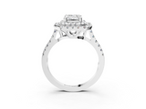 White gold Double Halo Emerald Diamond Pave Band with Four-Prong Setting_73