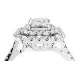 White gold Double Halo Emerald Diamond Pave Band with Four-Prong Setting_74