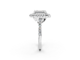 White gold Double Halo Emerald Diamond Pave Band with Four-Prong Setting_77