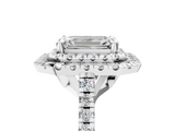 White gold Double Halo Emerald Diamond Pave Band with Four-Prong Setting_80