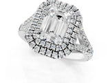White gold Double Halo Emerald-Shaped Split Shank Diamond Ring with Prong Setting_21