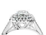 White gold Double Halo Emerald-Shaped Split Shank Diamond Ring with Prong Setting_24