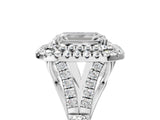 White gold Double Halo Emerald-Shaped Split Shank Diamond Ring with Prong Setting_25