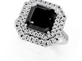 White gold Double Halo Fancy Black Asscher Cut Diamond Pavé Band with Four-Prong Setting_1
