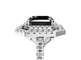 White gold Double Halo Fancy Black Asscher Cut Diamond Pavé Band with Four-Prong Setting_5