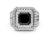 White gold Double Halo Fancy Black Asscher Cut Diamond Split Shank Pave Set Ring_3