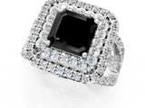 White gold Double Halo Fancy Black Asscher Cut Diamond Split Shank Pave Set Ring_4