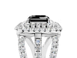 White gold Double Halo Fancy Black Asscher Cut Diamond Split Shank Pave Set Ring_8