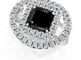 White gold Double Halo Fancy Black Asscher Cut Diamond Split Shank Prong Setting Ring_1