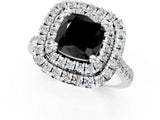 White gold Double Halo Fancy Black Cushion Cut Diamond Pavé Band with Four-Prong Setting_1