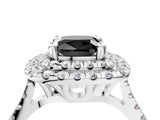White gold Double Halo Fancy Black Cushion Cut Diamond Pavé Band with Four-Prong Setting_4