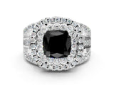 White gold Double Halo Fancy Black Cushion Cut Diamond Split Shank Pave Set Ring_3