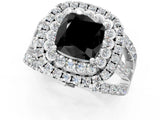 White gold Double Halo Fancy Black Cushion Cut Diamond Split Shank Pave Set Ring_4