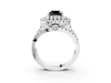 White gold Double Halo Fancy Black Cushion Cut Diamond Split Shank Pave Set Ring_6