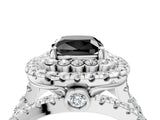 White gold Double Halo Fancy Black Cushion Cut Diamond Split Shank Pave Set Ring_7