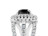 White gold Double Halo Fancy Black Cushion Cut Diamond Split Shank Pave Set Ring_8