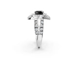 White gold Double Halo Fancy Black Cushion Cut Diamond Split Shank Prong Setting Ring_2