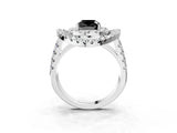 White gold Double Halo Fancy Black Cushion Cut Diamond Split Shank Prong Setting Ring_3
