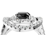 White gold Double Halo Fancy Black Cushion Cut Diamond Split Shank Prong Setting Ring_4