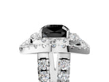 White gold Double Halo Fancy Black Cushion Cut Diamond Split Shank Prong Setting Ring_5