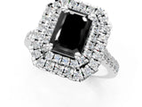 White gold Double Halo Fancy Black Emerald Cut Diamond Pavé Band with Four-Prong Setting_1