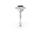 White gold Double Halo Fancy Black Emerald Cut Diamond Pavé Band with Four-Prong Setting_2