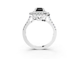 White gold Double Halo Fancy Black Emerald Cut Diamond Pavé Band with Four-Prong Setting_3
