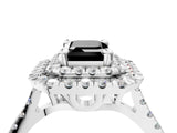 White gold Double Halo Fancy Black Emerald Cut Diamond Pavé Band with Four-Prong Setting_4
