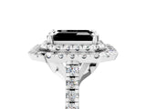 White gold Double Halo Fancy Black Emerald Cut Diamond Pavé Band with Four-Prong Setting_5
