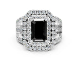 White gold Double Halo Fancy Black Emerald Cut Diamond Split Shank Pave Set Ring_3