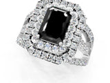 White gold Double Halo Fancy Black Emerald Cut Diamond Split Shank Pave Set Ring_4