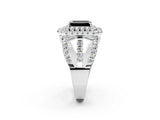 White gold Double Halo Fancy Black Emerald Cut Diamond Split Shank Pave Set Ring_5