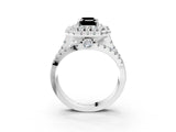 White gold Double Halo Fancy Black Emerald Cut Diamond Split Shank Pave Set Ring_6