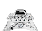 White gold Double Halo Fancy Black Emerald Cut Diamond Split Shank Pave Set Ring_7