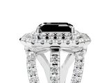 White gold Double Halo Fancy Black Emerald Cut Diamond Split Shank Pave Set Ring_8