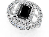 White gold Double Halo Fancy Black Emerald Cut Diamond Split Shank Prong Setting Ring_1